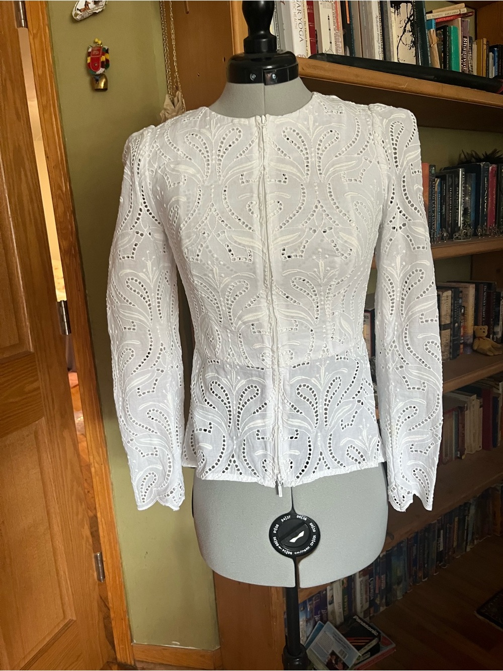 Anne Fontaine “Vauline”White Eyelet Zip-Front Women's Top